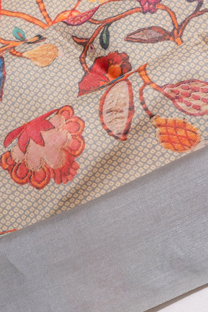 Tussar Floral Printed Grey Saree