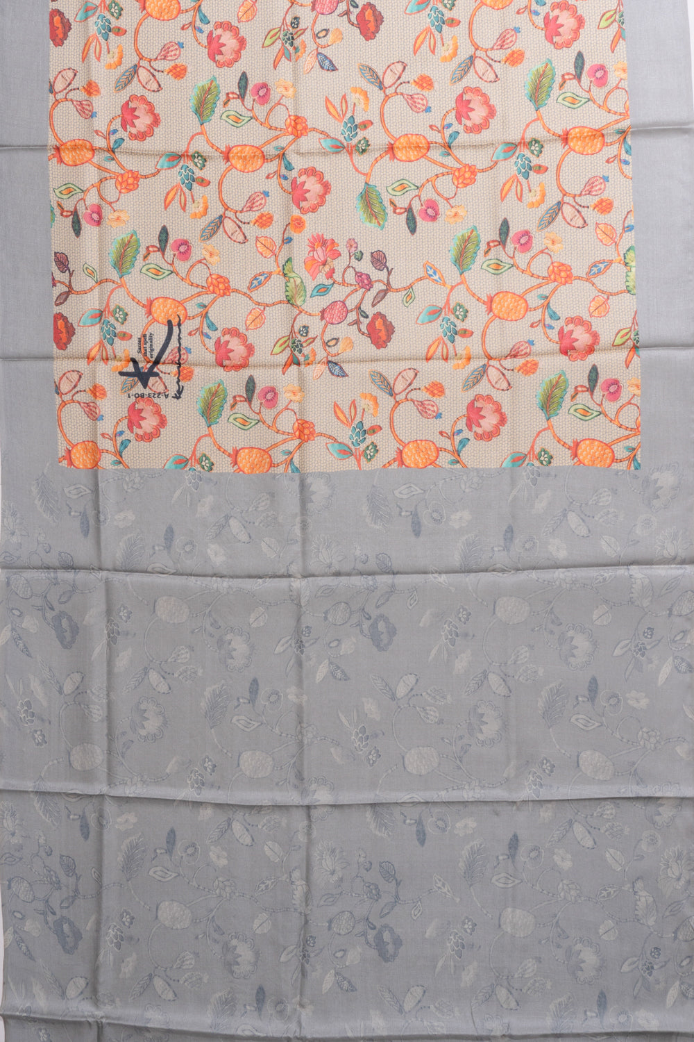 Tussar Floral Printed Grey Saree
