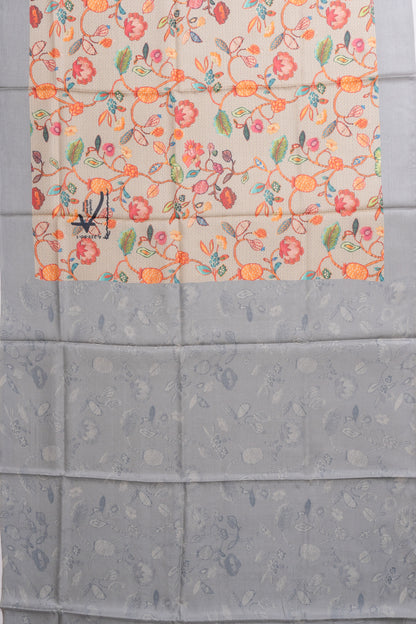 Tussar Floral Printed Grey Saree