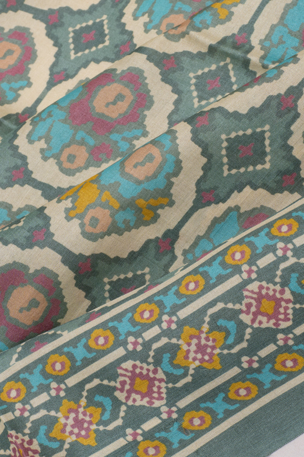 Tussar Printed Green Saree