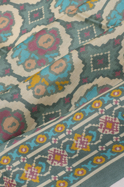 Tussar Printed Green Saree