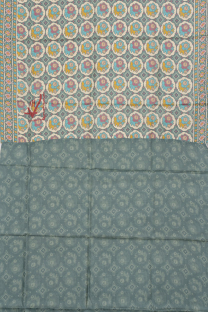Tussar Printed Green Saree