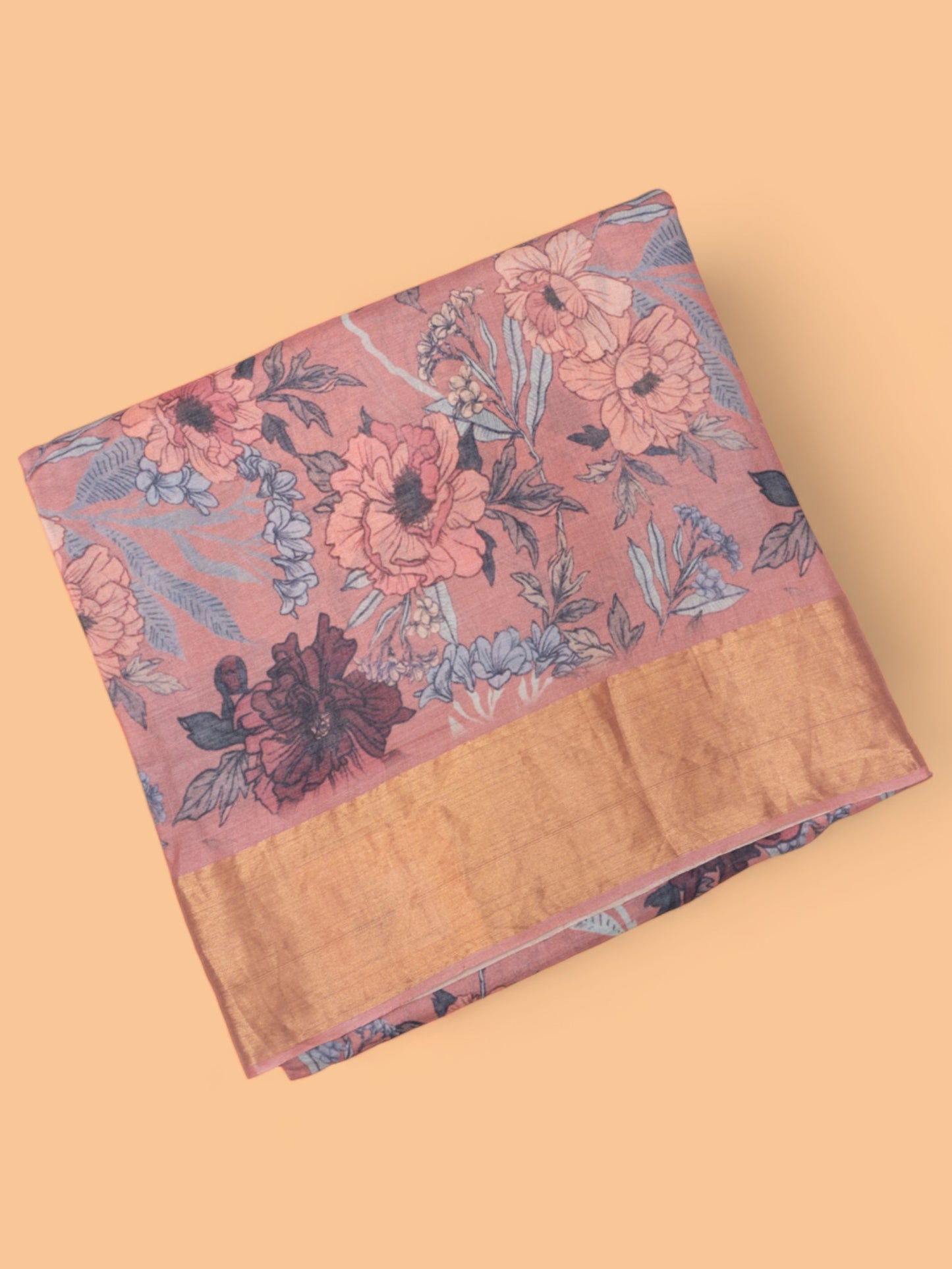 Tussar Floral Printed Brown Saree
