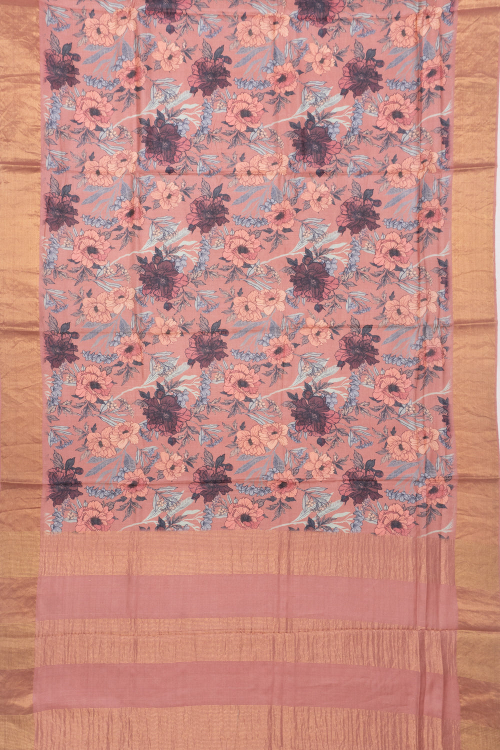 Tussar Floral Printed Brown Saree