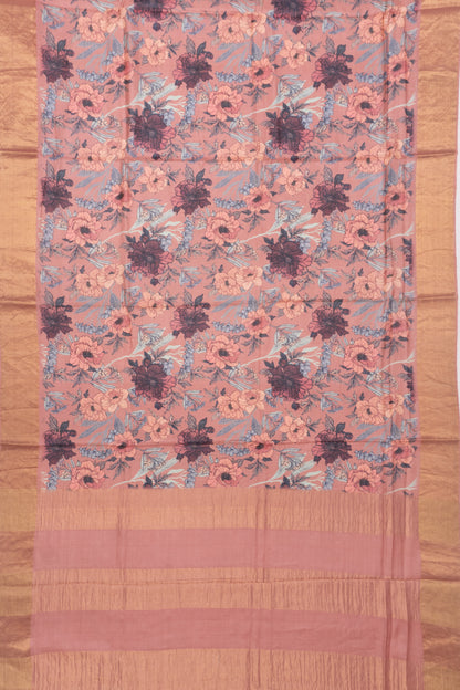 Tussar Floral Printed Brown Saree