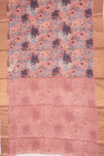 Tussar Floral Printed Brown Saree