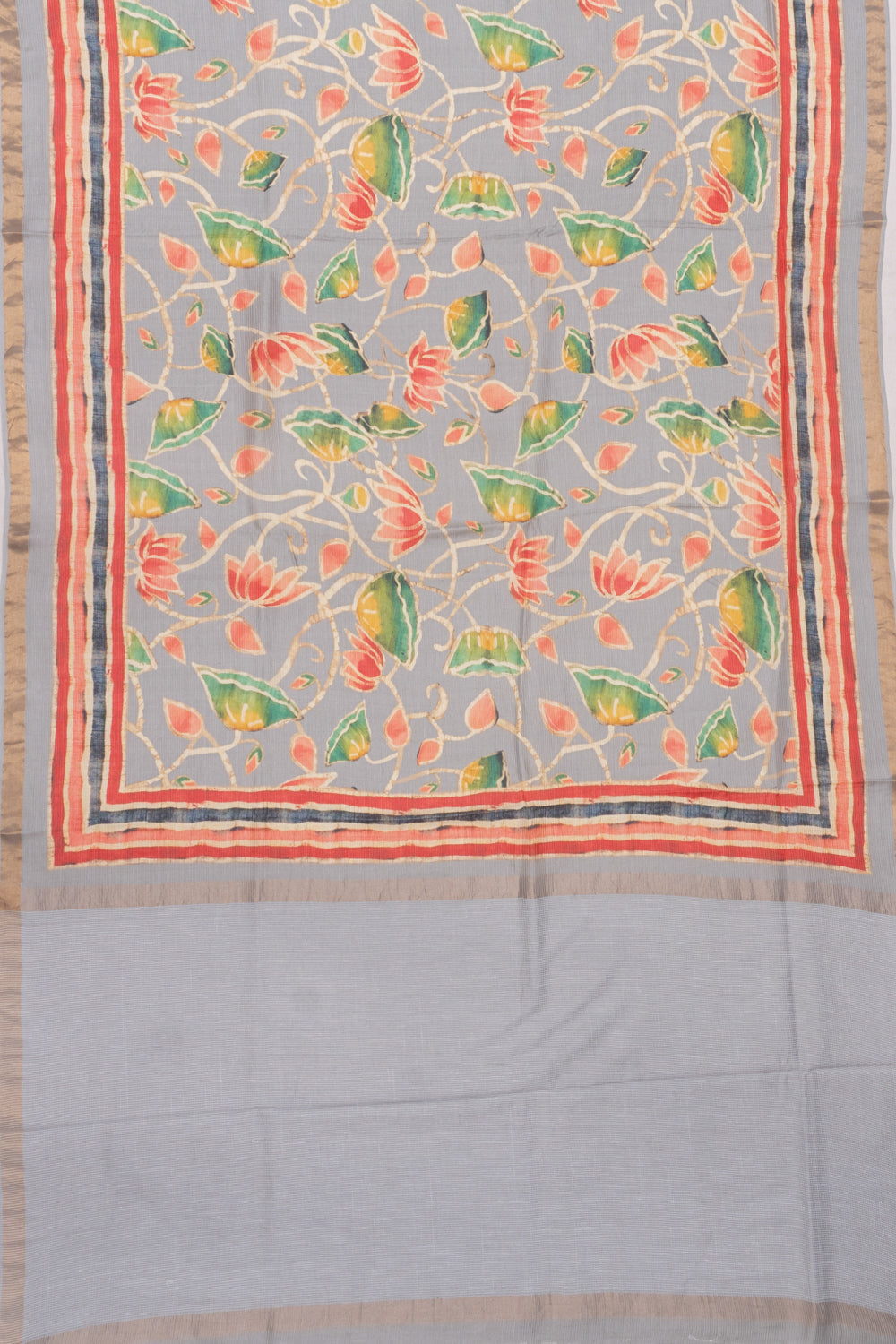 Chiniya Silk Floral Printed Grey Saree