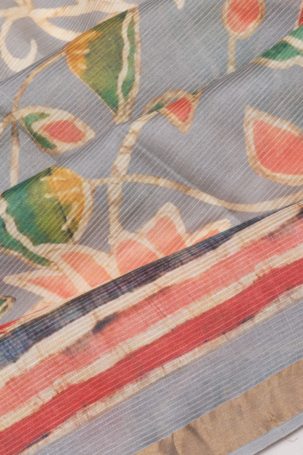 Chiniya Silk Floral Printed Grey Saree