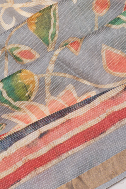 Chiniya Silk Floral Printed Grey Saree