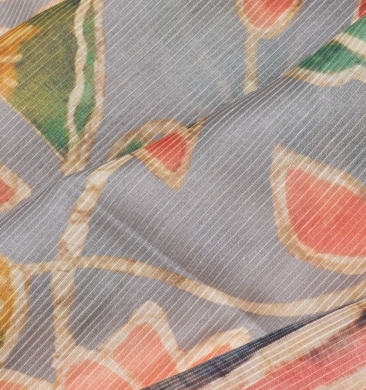 Chiniya Silk Floral Printed Grey Saree