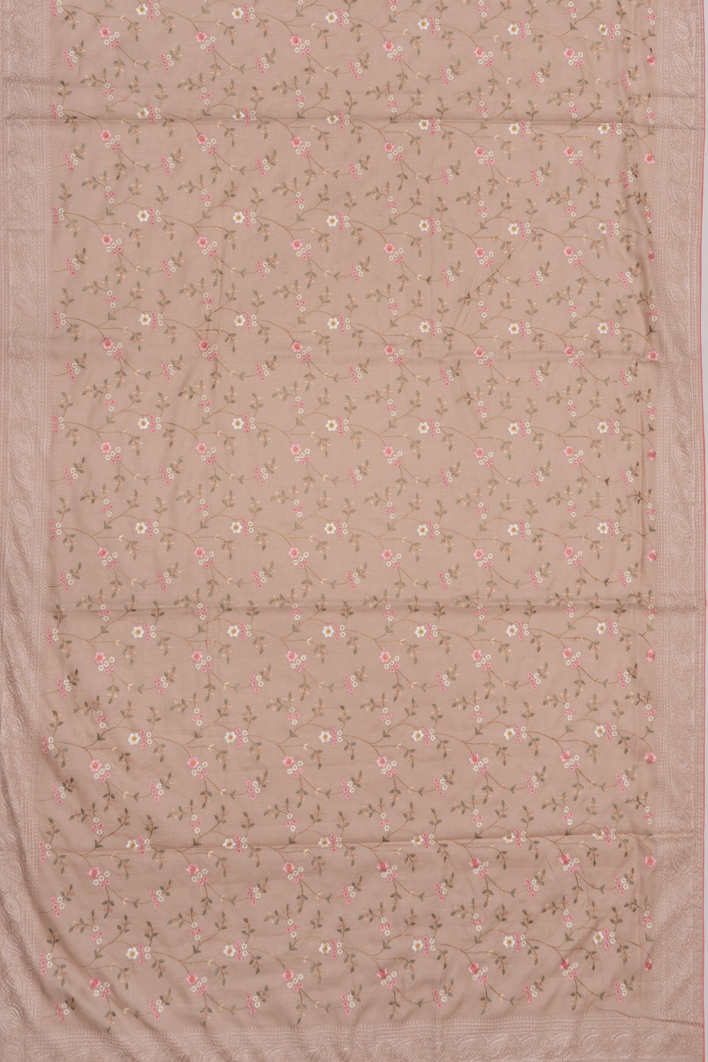 Chanderi Silk Floral Embroidery Beige Saree