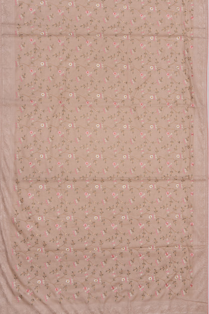 Chanderi Silk Floral Embroidery Beige Saree