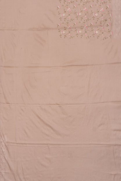 Chanderi Silk Floral Embroidery Beige Saree