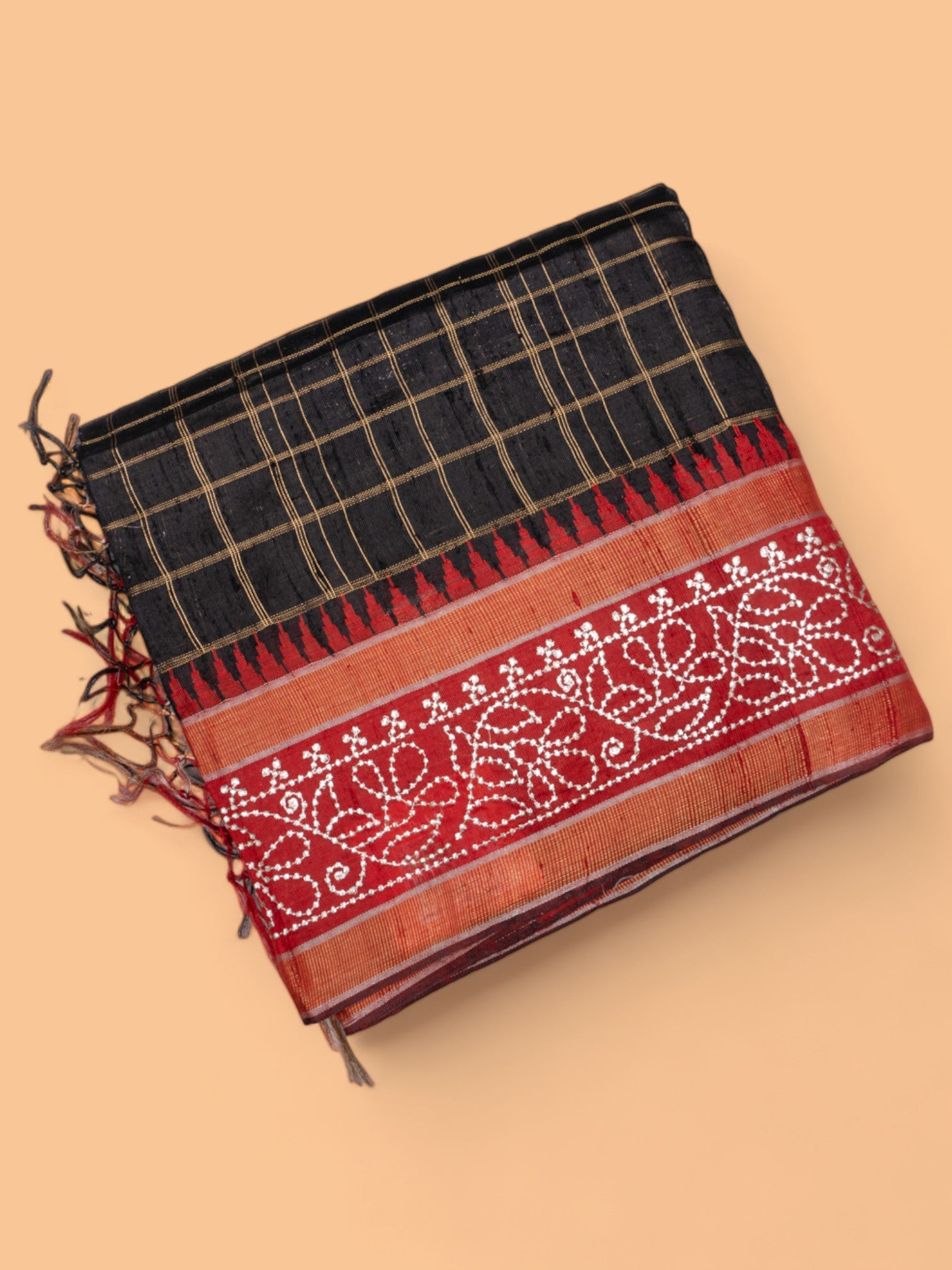 Tussar Checks Black Saree