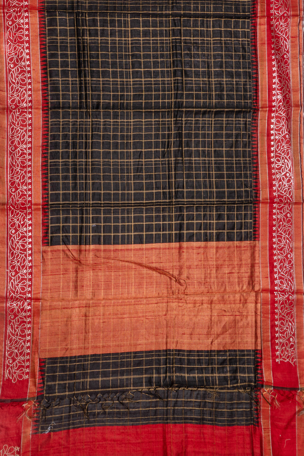 Tussar Checks Black Saree