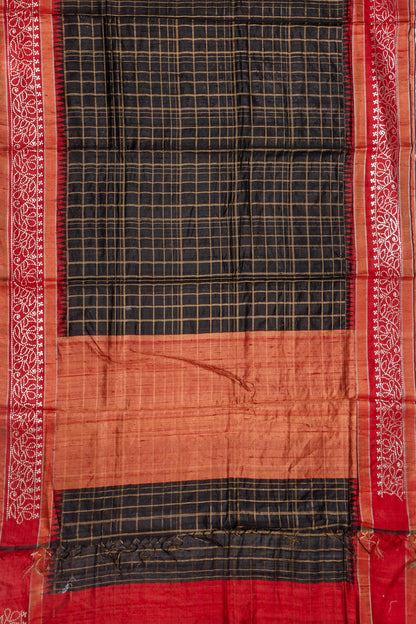 Tussar Checks Black Saree