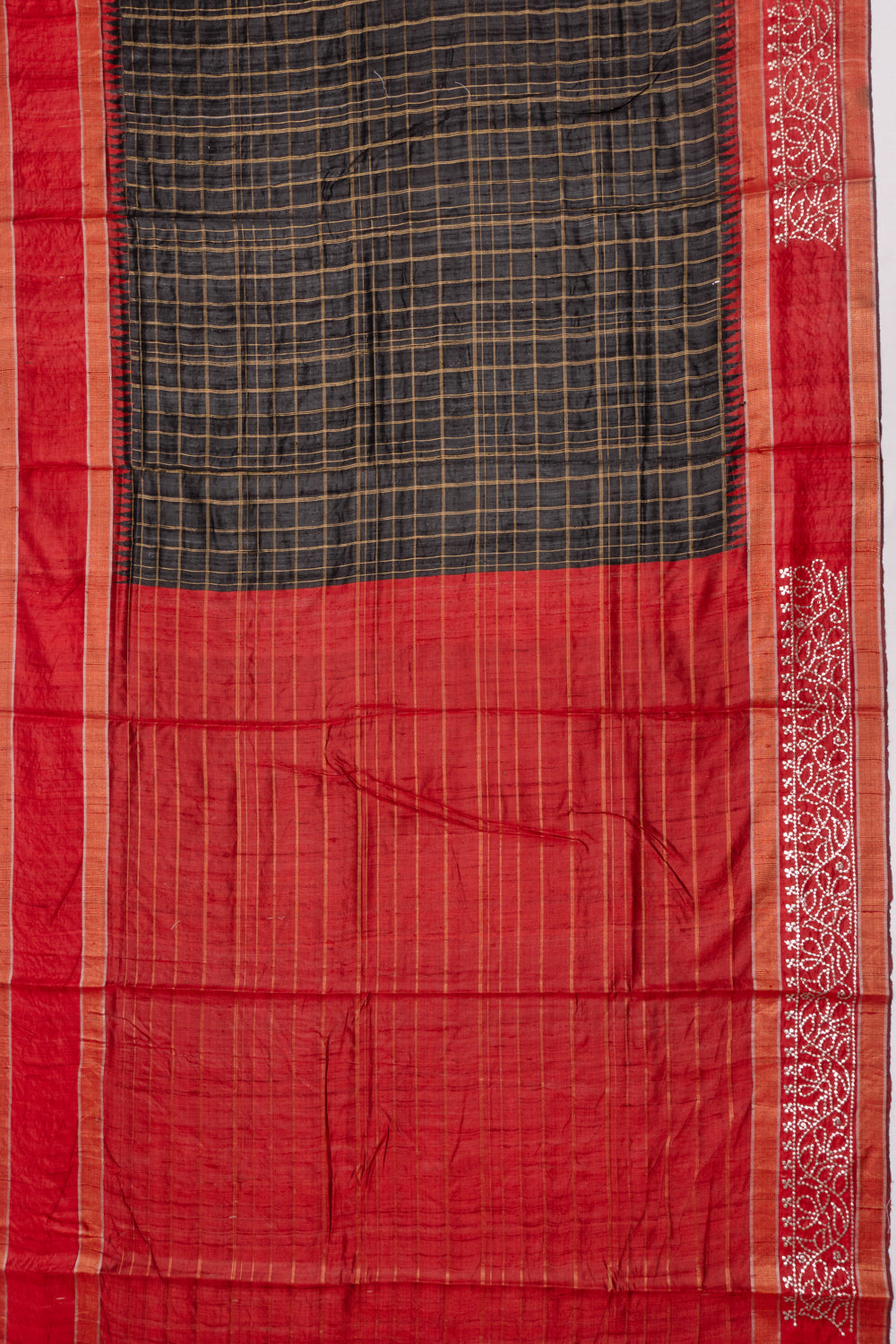Tussar Checks Black Saree
