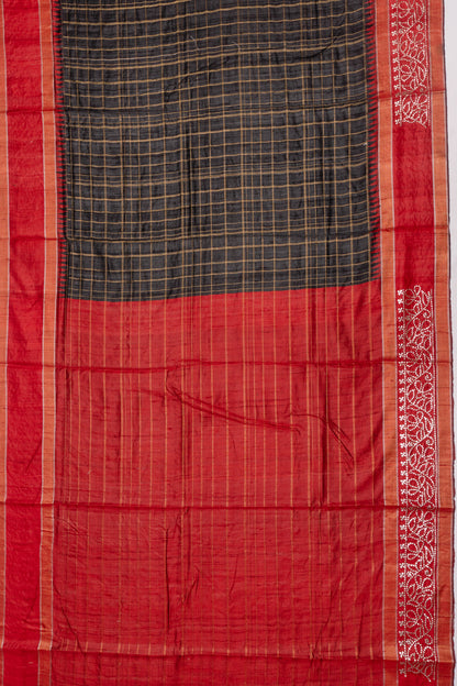 Tussar Checks Black Saree