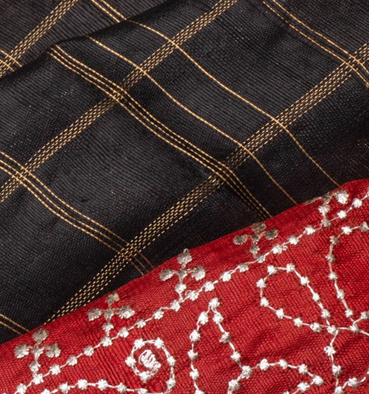 Tussar Checks Black Saree