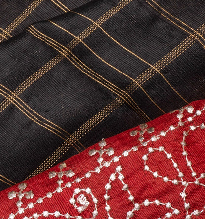 Tussar Checks Black Saree