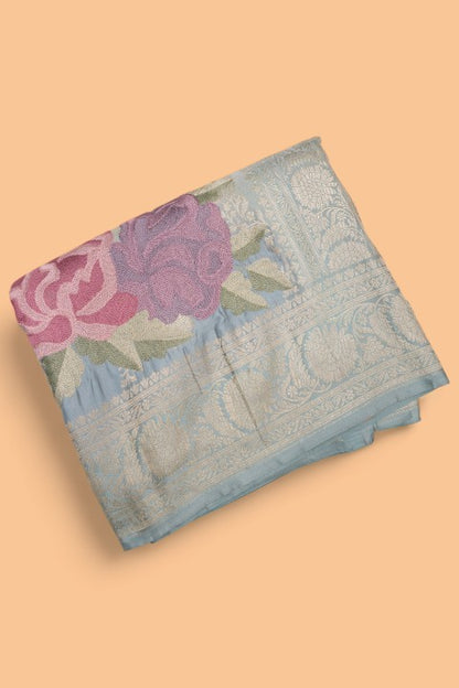 Banarasi Silk Jaal Blue Saree