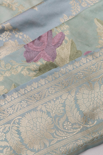 Banarasi Silk Jaal Blue Saree