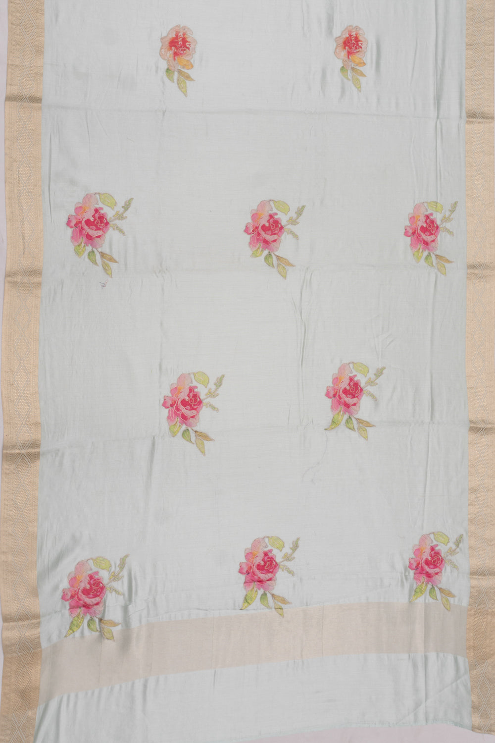 Chanderi Silk Floral Printed And Embroidery Pastel Blue Saree