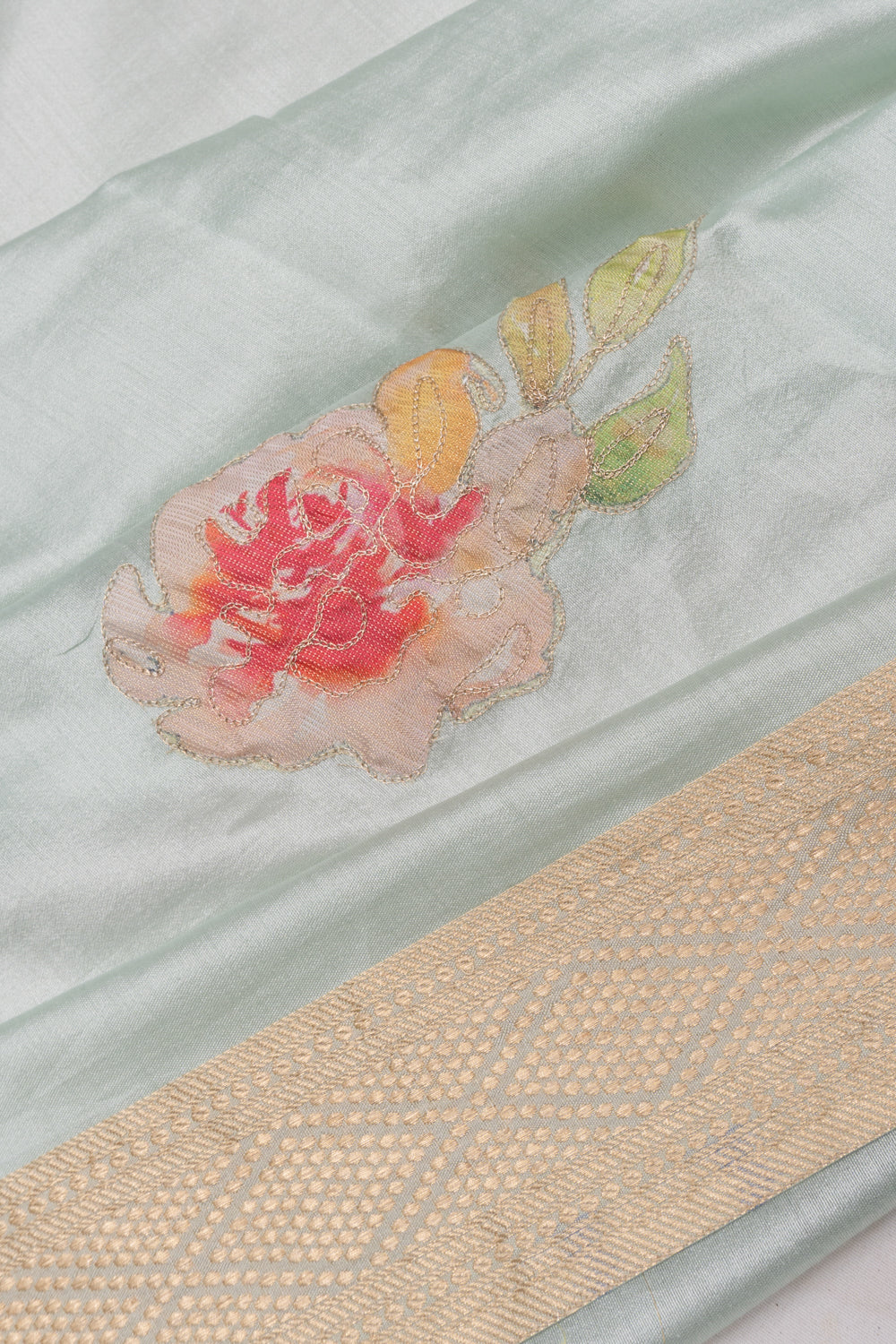 Chanderi Silk Floral Printed And Embroidery Pastel Blue Saree