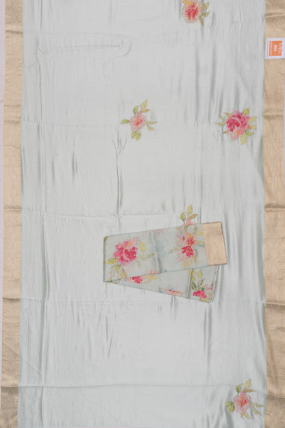 Chanderi Silk Floral Printed And Embroidery Pastel Blue Saree