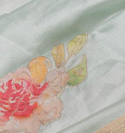 Chanderi Silk Floral Printed And Embroidery Pastel Blue Saree