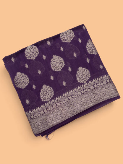 Chanderi Cotton Butta Purple Saree