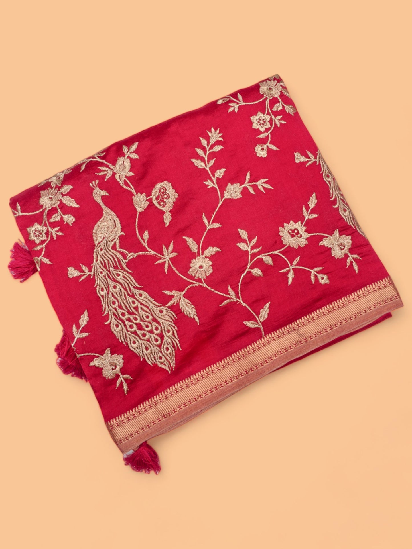 Chanderi Silk Plain Rani Pink Saree