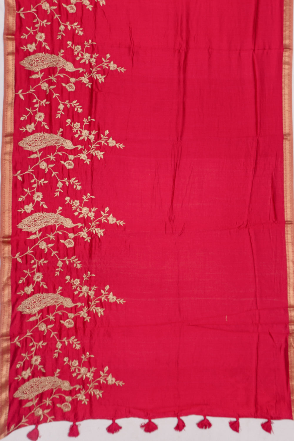 Chanderi Silk Plain Rani Pink Saree