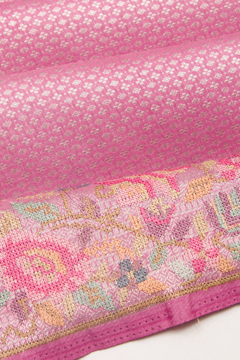 Banarasi Silk Brocade Pink Saree With Embroidery Border