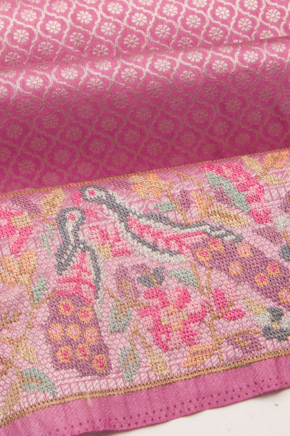 Banarasi Silk Brocade Pink Saree With Embroidery Border