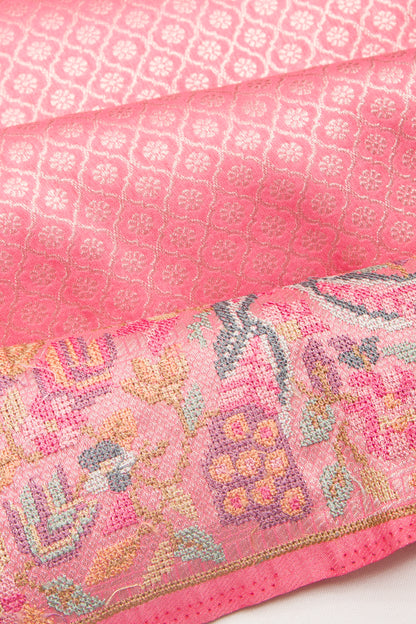 Banarasi Silk Brocade Pink Saree With Embroidery Border