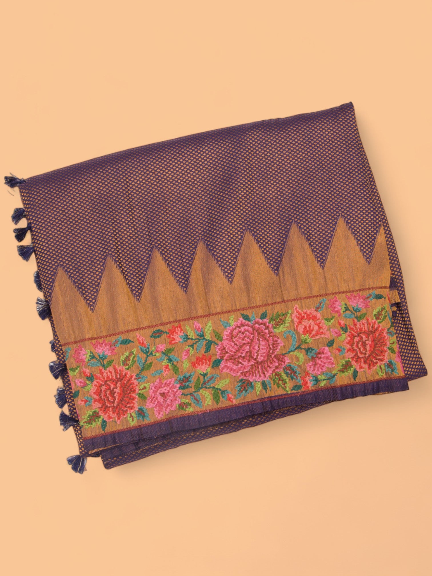 Banarasi Silk Brocade Dark Blue Saree With Embroidery Border