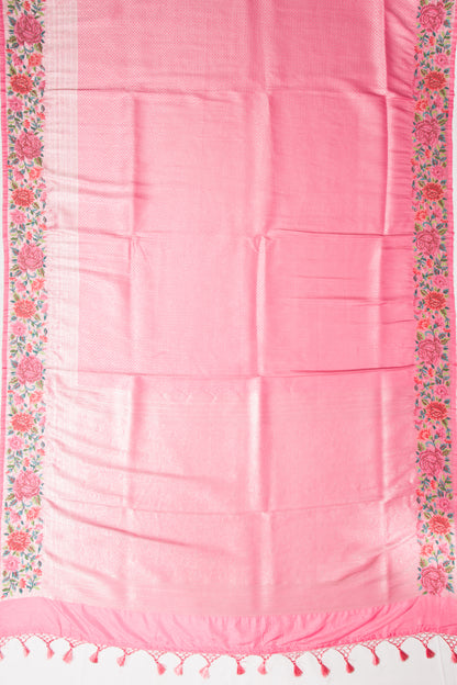 Banarasi Silk Brocade Pink Saree With Embroidery Border