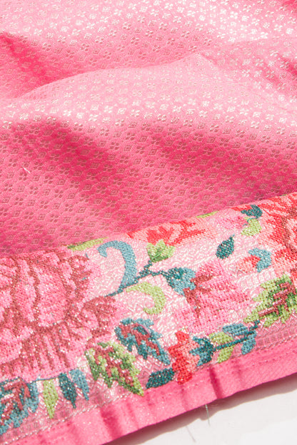 Banarasi Silk Brocade Pink Saree With Embroidery Border