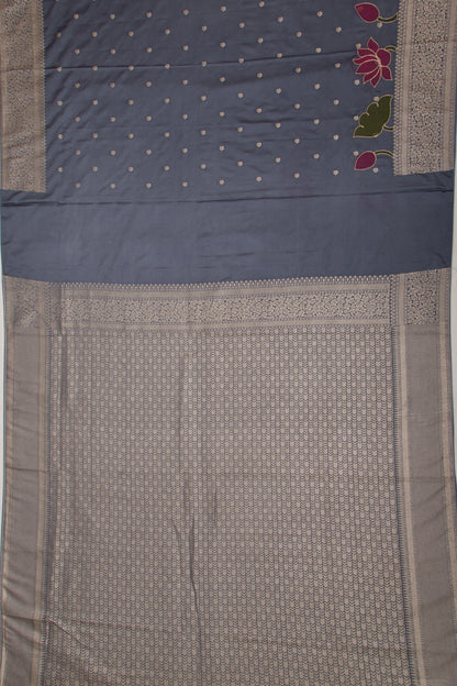 Soft Silk Butta And Floral Embroidery Grey Saree