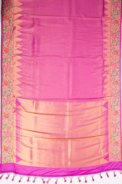 Banarasi Silk Brocade Purple Saree With Embroidery Border