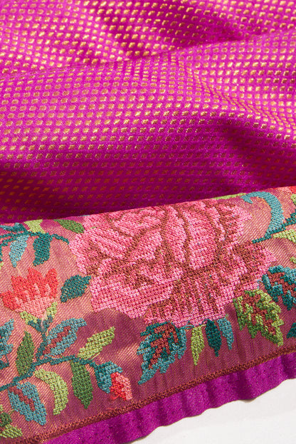 Banarasi Silk Brocade Purple Saree With Embroidery Border