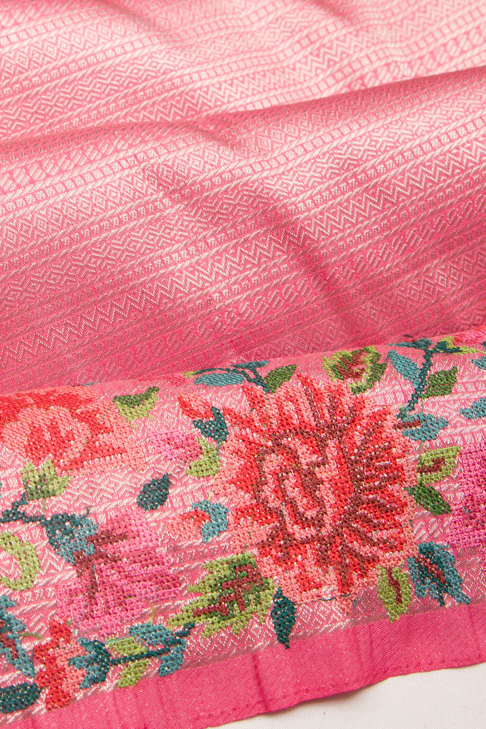 Banarasi Silk Brocade Pink Saree With Embroidery Border