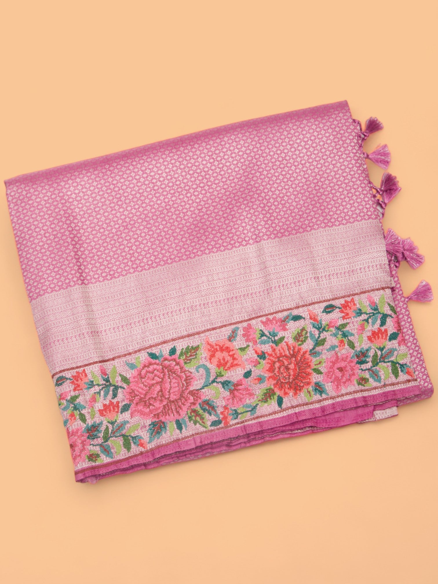 Banarasi Silk Brocade Pink Saree With Embroidery Border