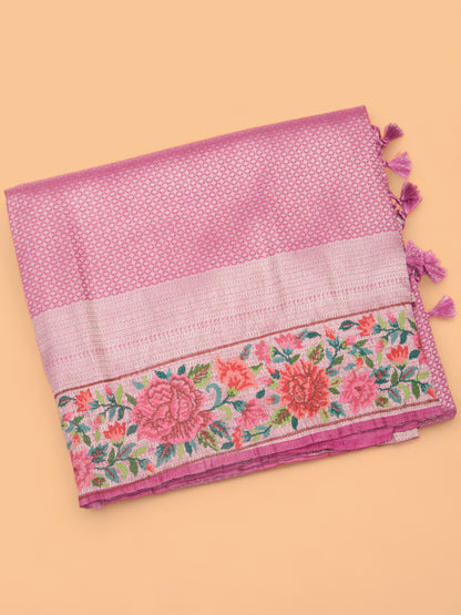 Banarasi Silk Brocade Pink Saree With Embroidery Border