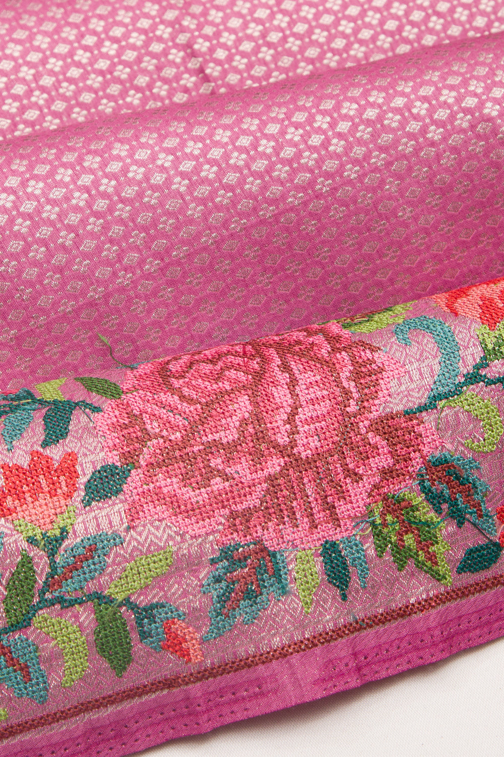 Banarasi Silk Brocade Pink Saree With Embroidery Border