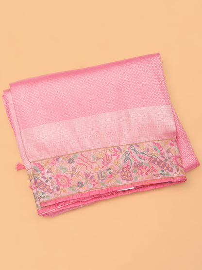 Banarasi Silk Brocade Baby Pink Saree With Embroidery Border