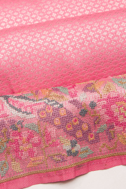 Banarasi Silk Brocade Baby Pink Saree With Embroidery Border