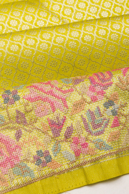 Banarasi Silk Brocade Yellow Saree With Embroidery Border