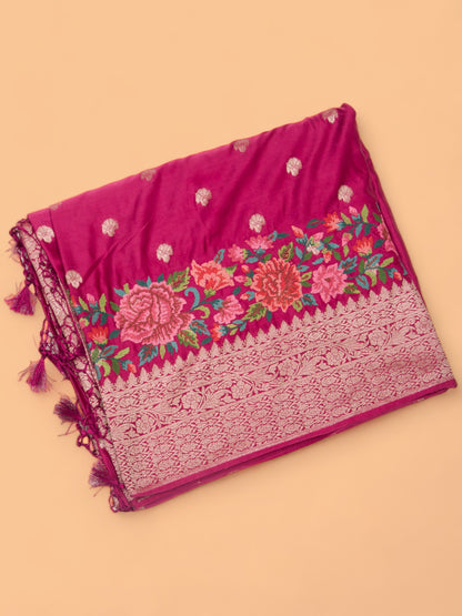 Banarasi Satin Butta Pink Saree With Embroidery Border